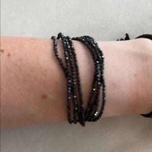 Edgy Black Wrap Bracelet with Metallic Beads